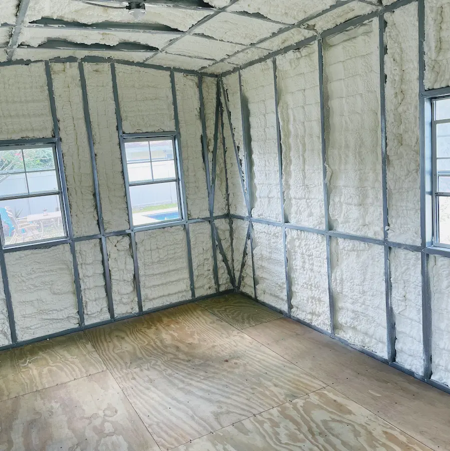 Closed-cell spray foam insulation applied to wall cavities in a residential project in Stuarts Draft